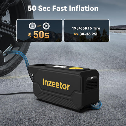 Inzeetor 150 PSI Tire Inflator Portable Air Compressor, 12V DC Auto Shutoff Air Pump with Digital Pressure Gauge and Emergency LED Light for Car Tires, Bicycle & Balloons, Black