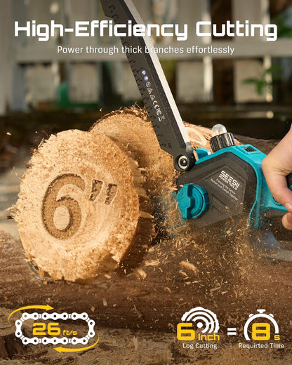 SEESII 2-in-1 Electric Pole Saws: Brushless Mini Chainsaw Cordless 6 Inch, 2 x 4000mAh Batteries, Pole Saw for Tree Trimming,Hand held Chain Saw with Extension Pole for Tree Limb Branch Cutter,P6 Ace