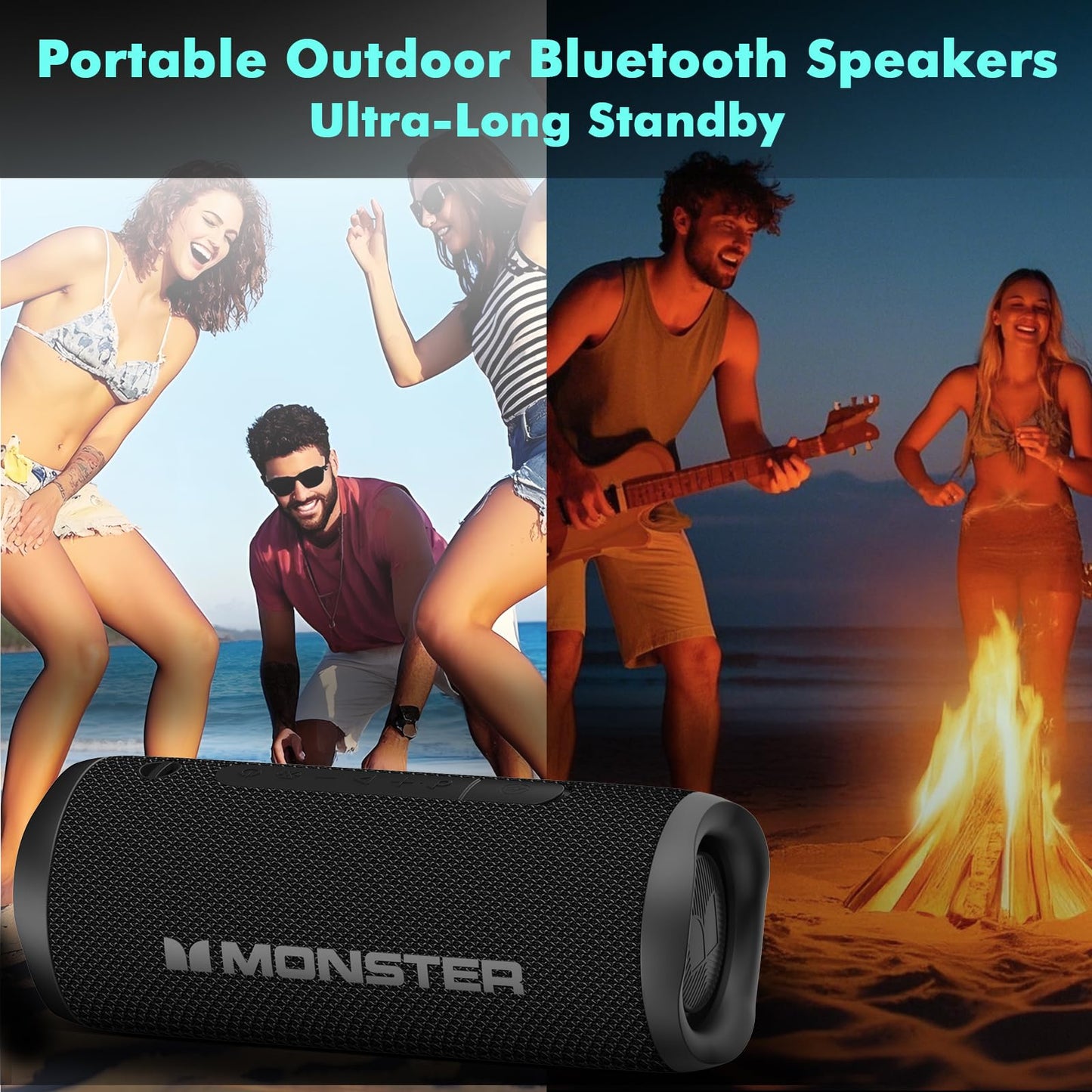 Monster Bluetooth Speaker, Wireless Portable Outdoor Bluetooth Speakers, 60W True Wireless Stereo IPX8 Waterproof, Dual PairingBluetooth 5.4 Built-in Mic, Black
