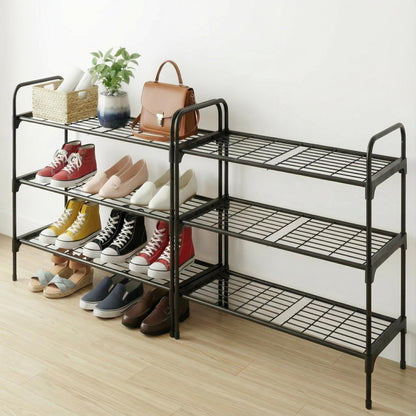 Tujurich 3-Tier Shoe Rack Organlzer, Rustproof lron, Spaclous Shoe Storage Shelf for Closet or Entryway, Fits Sneakers & Slippers, Black