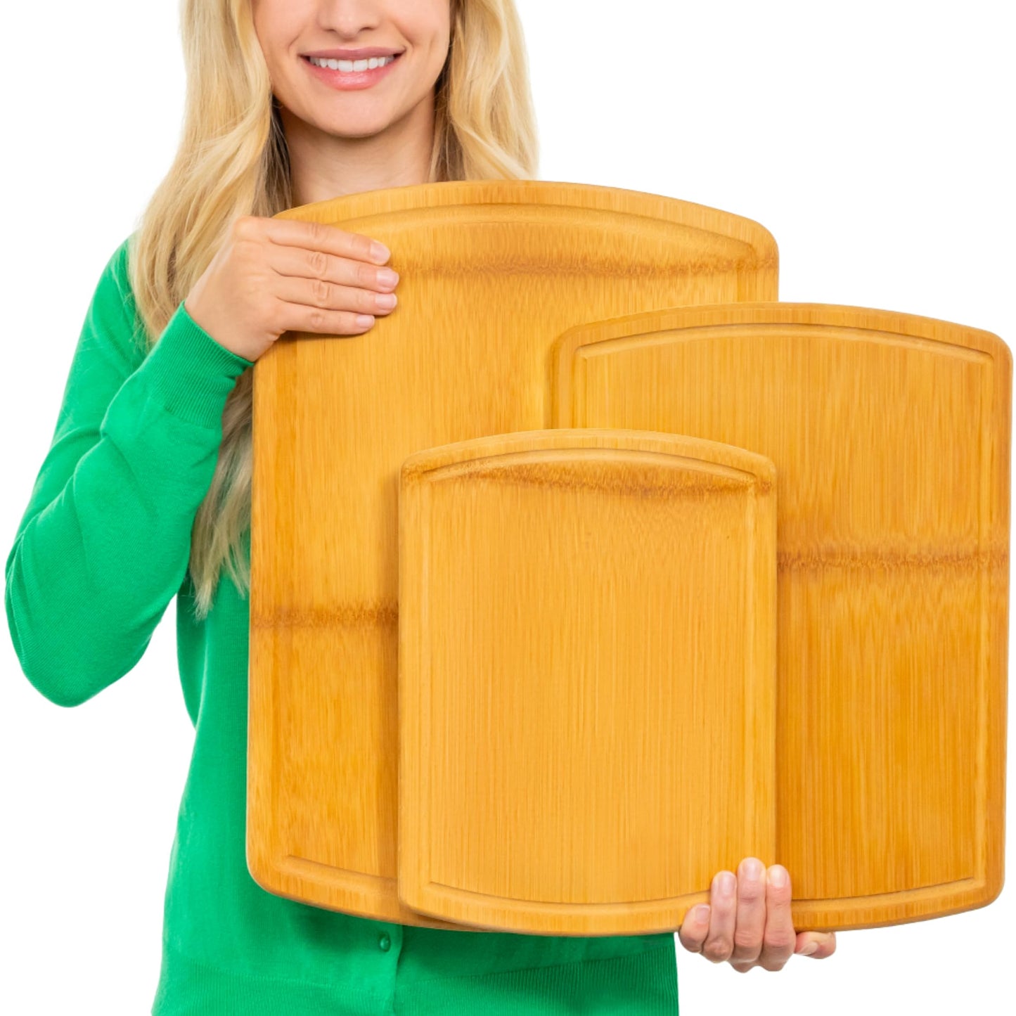 Organic Bamboo Cutting Board Set of 3 with Glue-Free Surface and Lifetime Replacements – Wooden Chopping Board for Kitchen with Juice Grooves for Carving & Serving, Non Toxic & Durable by Greener Chef