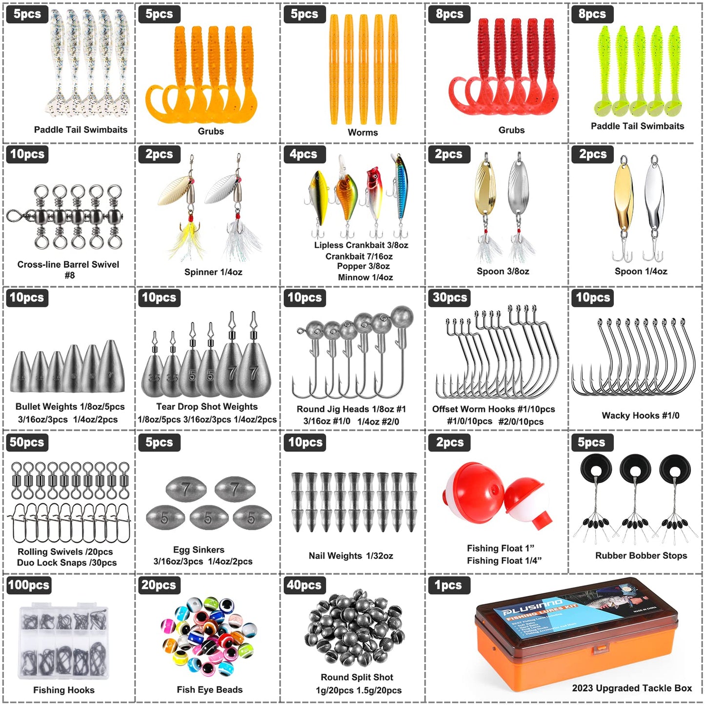 PLUSINNO Fishing Lures for 12 Rigs, Tackle Box with Included Crankbaits, Spoon, Hooks, Weights and More Accessories, 353 Pcs Lure Baits Gear Kit Freshwater Bass…