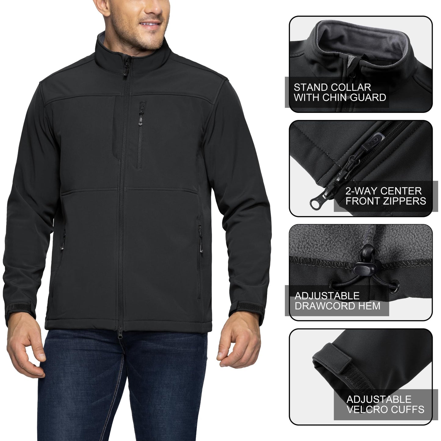 33,000ft Men's Lightweight Softshell Jacket Warm Fleece Lined Windbreaker Waterproof Soft Shell for Outdoor Hiking