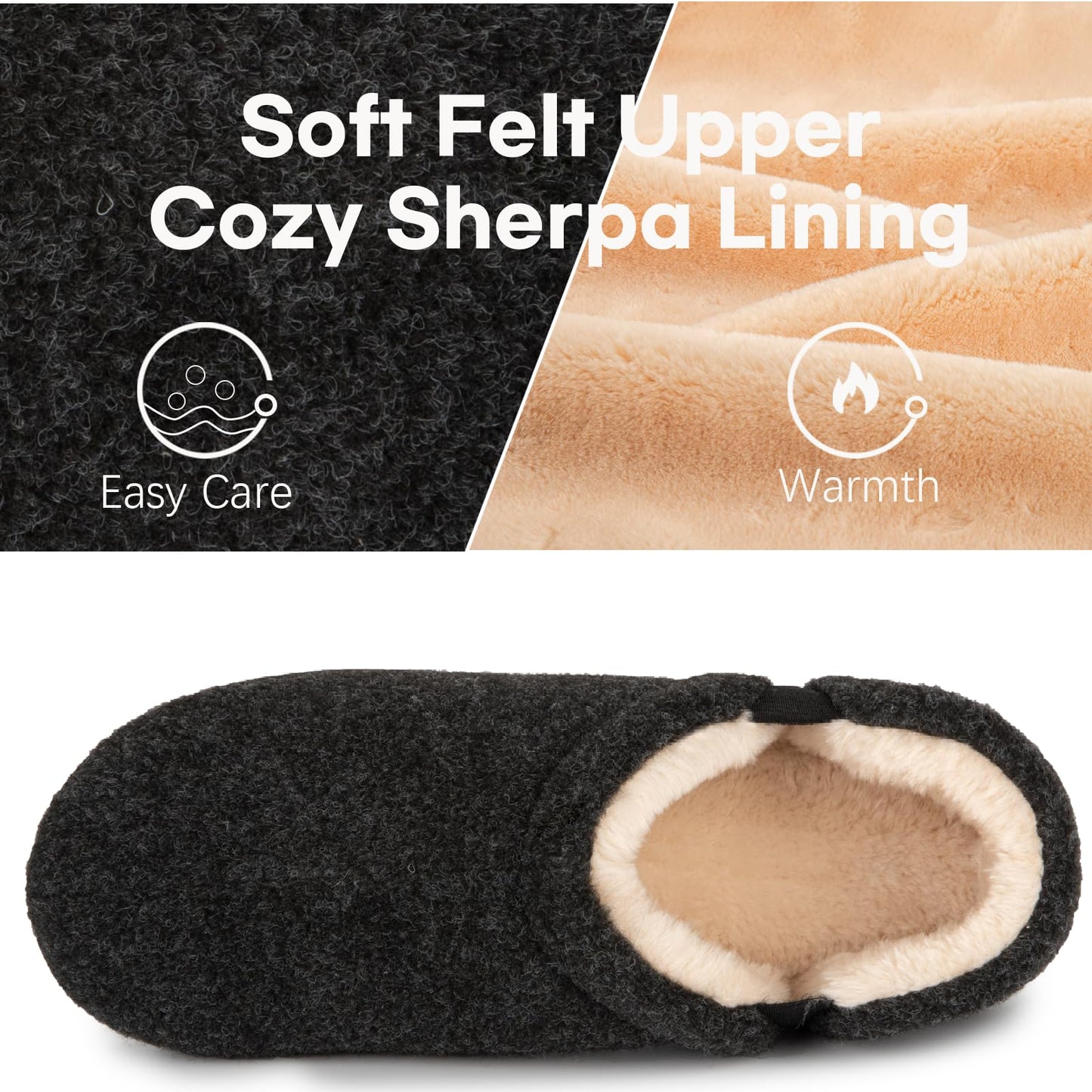 LongBay Men's Slippers Warm Bedroom Memory Foam House Shoes Slip-On for Indoor Outdoor Winter (Black, 7-8)