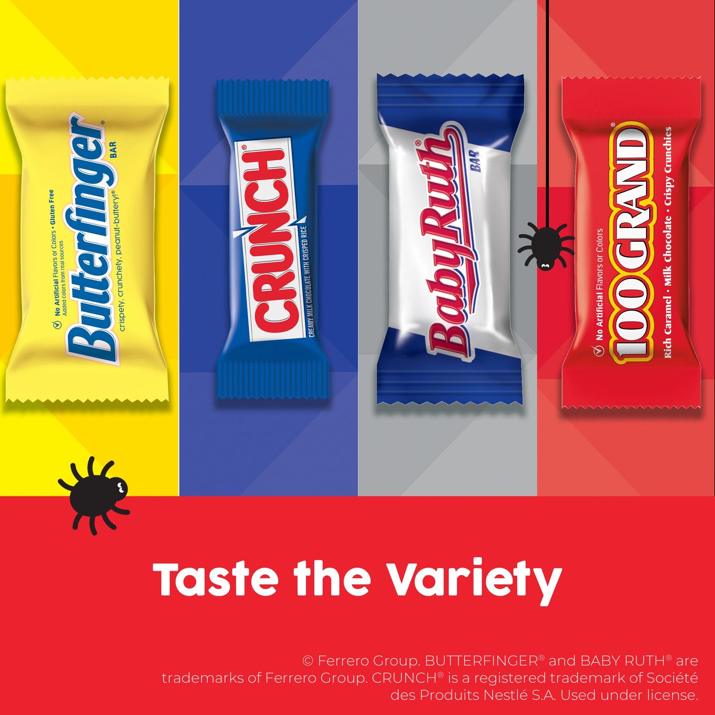 Butterfinger, CRUNCH, Baby Ruth, 100 Grand Fun Size Assorted Candy Bars, Great for Sharing, Bulk 60 Count Pack, 37.2 oz