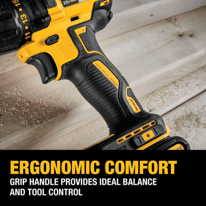 DEWALT 20V MAX Cordless Drill Driver Set, Electric Drill, Brushless 1/2 In 2 Speed, 2.0 Ah Battery and Charger Included, LED Light (DCD777D1)
