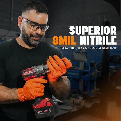GRIPXX Herkules Grip Heavy Duty 8Mil Orange Nitrile Gloves,3D Raised Diamond Texture-Latex & Powder Free-Industrial, Mechanic (10, X-Large)
