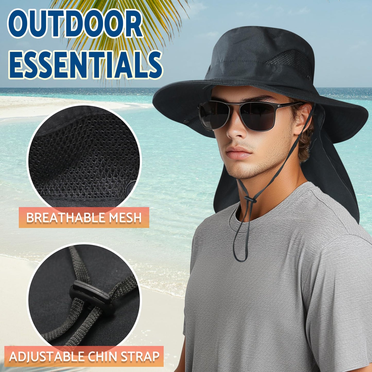 NPJY Sun Fishing Hats for Men Women UV Sun Protection Bucket Hat with Foldable Neck Flap Pure Darkgray