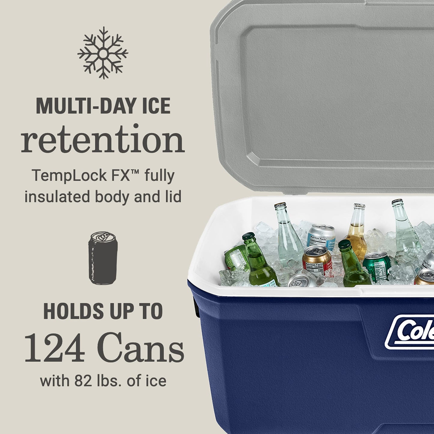 Coleman Classic Series Insulated Portable Cooler, Leak-Resistant Outdoor Hard Cooler Keeps Ice up to 5 Days, 52/70/120/150 Quart