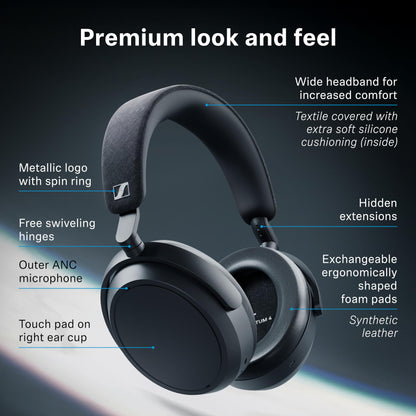 Sennheiser Momentum 4 Wireless Noise Cancelling Headphones - Bluetooth Headset for Crystal-Clear Calls with Adaptive Noise Cancellation, Over-Ear Headphones, 60h Battery Life, Folding Design, Brown
