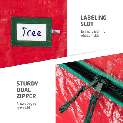 ZOBER 9 Ft Large Christmas Tree Storage Bag - Fits 9 Ft Artificial Trees - Plastic, Waterproof Christmas Tree Bag For Storage Box For Xmas - Strong, Durable Handles - Label Card Slot - Red