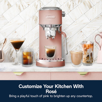 De'Longhi Dedica Duo Compact Espresso Machine - Cold Brew Coffee Maker with Milk Frother Wand- for Espresso, Hot & Iced Coffee, Cappuccinos, Lattes & Home Barista Brewing, Rosé Pink