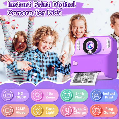 MindPal Kids Camera Instant Print, 1080P Digital Camera with 32GB Card, Portable with Lanyard, Instant Print Camera for Kids, for 3 4 5 6 7 8 9 Year Old Girls Boys Kids