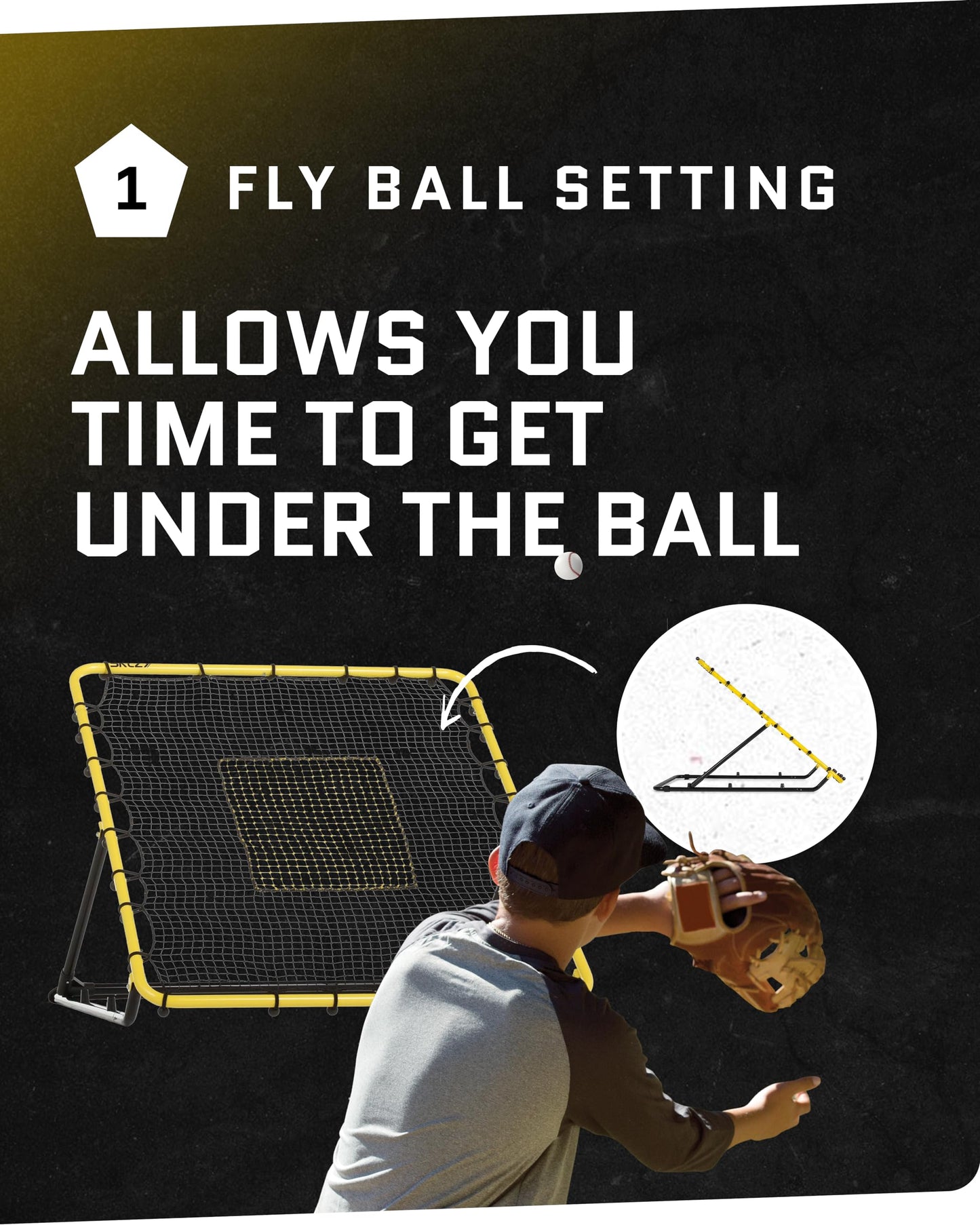 SKLZ Fielding Trainer - Baseball & Softball Pitch-Back Rebound Net - Ground, Line Drive & Fly Ball Return Settings - 4 x 4.5-Foot Steel Frame, UV & Weather Resistant Bungee Net, Easy-Fold Design