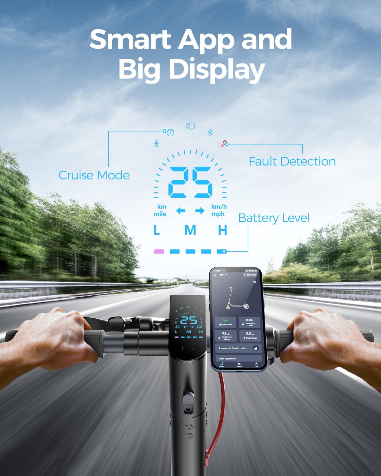 Electric Scooter A6L ECO,Electric Scooter Adults with 10IN Shock Absorbing Tires,10.2AH Big Battery,Max 350W Motor,19 Miles Long Range,APP Control,Rated 15.5MPH, E Scooter for Teens and Adults
