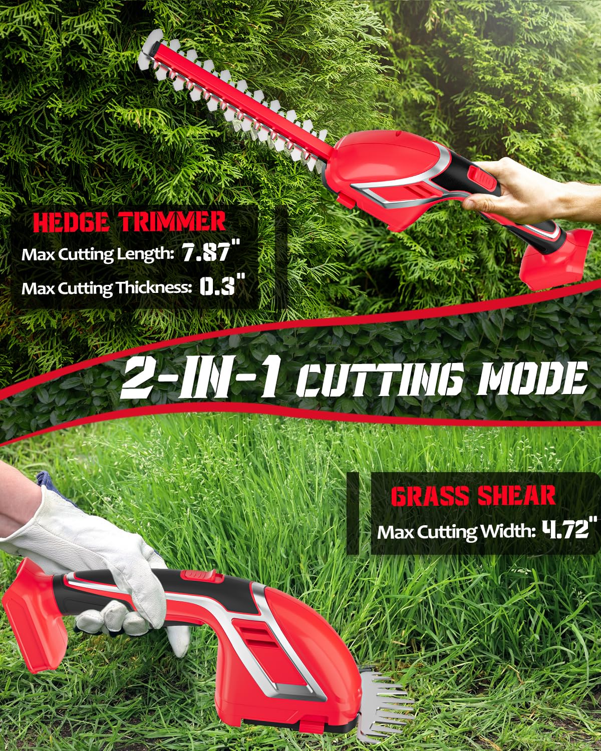 Rozlchar Cordless Hedge Trimmer & Grass Shears Handheld Compatible for Milwaukee 18V Battery(No Battery), Lightweight 7.87'' Electric Hedge Trimmer 4.7" Grass Cutter Combo for Lawn, Backyard, Garden