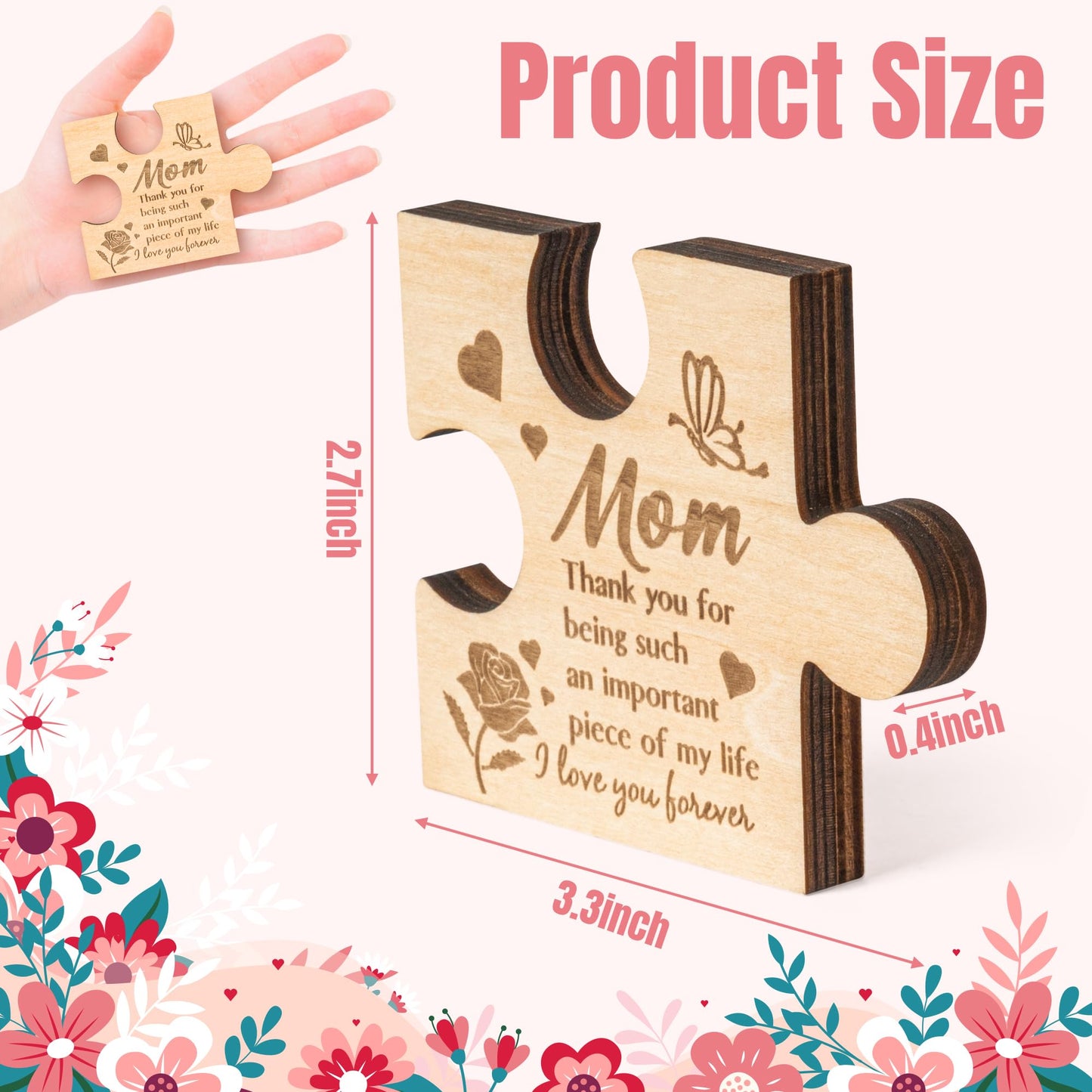 WATINC Puzzle Block Gift for Mom, Mother Birthday Gifts Ideas Puzzle Piece Sign Table Decoration, Moms Bday Unique Gift Mother's Day Presents Wooden Puzzle-shaped Home Decor from Daughter Son