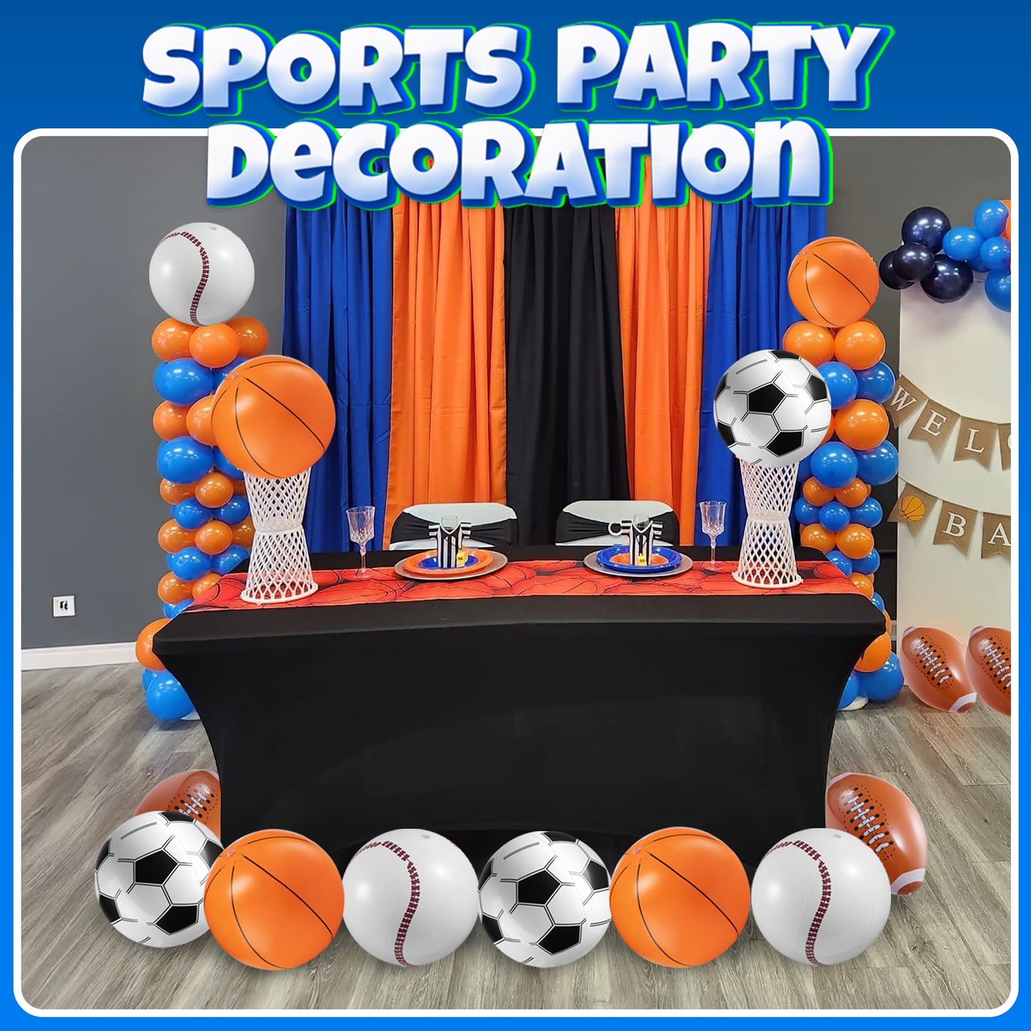 16" Inflatable Sports Beach Balls Variety Pack (12 Pcs) - 3 of Each - Basketball, Baseball, Football, Soccer Beach Balls for Sports - Themed Parties, Pool Toys, Birthday Decorations, and Party Favors