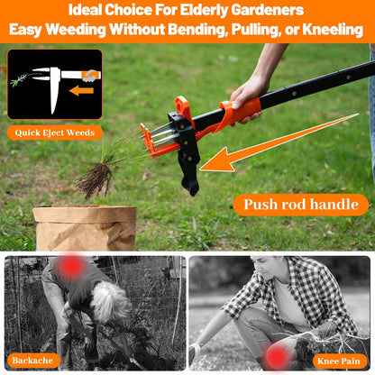 WATFIGBY Weed Puller Tool, Stand Up Weed Puller Heavy Duty, Weeding Tool with 39" Ergonomic Long Handle and 4 Manganese Steel Claws, Easy Eject Mechanism, Weeding Without Bending, Pulling, or Kneeling