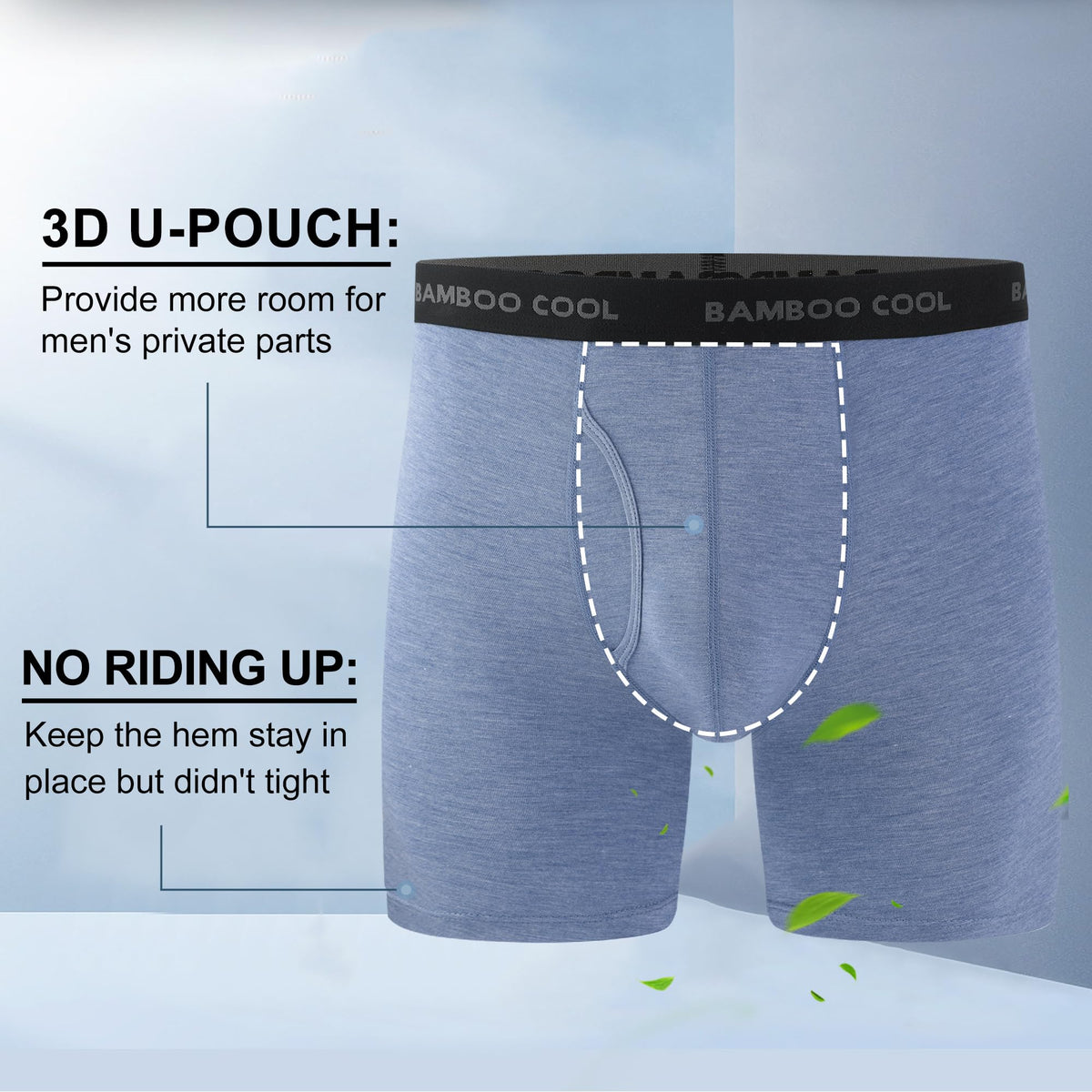 BAMBOO COOL Men's Ultra Breathable Underwear,No Riding Up Boxer Briefs with ComfortFlexible Waistband,Multipack