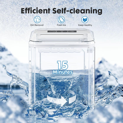 Sweetcrispy Countertop Ice Maker, Portable Ice Machine Self-Cleaning, 9 Cubes in 6 Mins, 26 lbs/24Hrs, 2 Sizes of Bullet Ice for Home Party Office