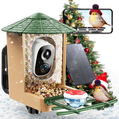 Smart Bird Feeder with Camera with AI Identify Birds Species & Solar Panel, WiFi Birdfeeder with Cam, 2K Live View, Chew-Proof & Waterproof Design, Real-Time App Alerts, Gift for Bird Lovers, Green