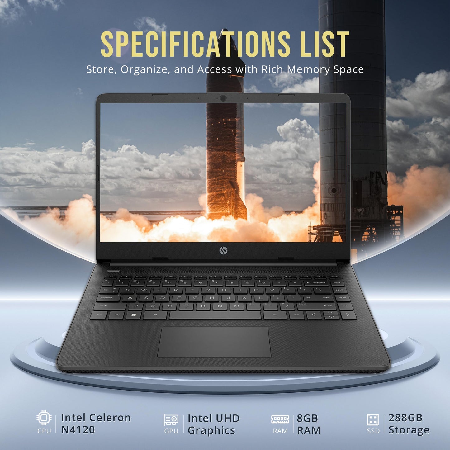 HP Stream 14" HD BrightView Laptop, Intel Celeron N4120, 8GB RAM, 288GB Storage (128GB eMMC + 160GB SSD Docking Station Set), Intel UHD Graphics, HD Webcam, Wi-Fi, 1 Year Office 365, Win 11 S, Black