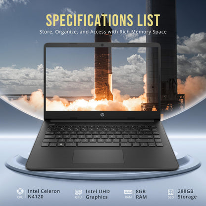 HP Stream 14" HD BrightView Laptop, Intel Celeron N4120, 8GB RAM, 288GB Storage (128GB eMMC + 160GB SSD Docking Station Set), Intel UHD Graphics, HD Webcam, Wi-Fi, 1 Year Office 365, Win 11 S, Black