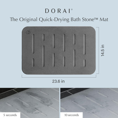 Dorai Home Bath Stone – Luxury Stone Bath Mat – Instantly Removes Water – Non-Slip Surface – Modern and Stylish Design – Rubberized Bottom Pad – Rain Slate