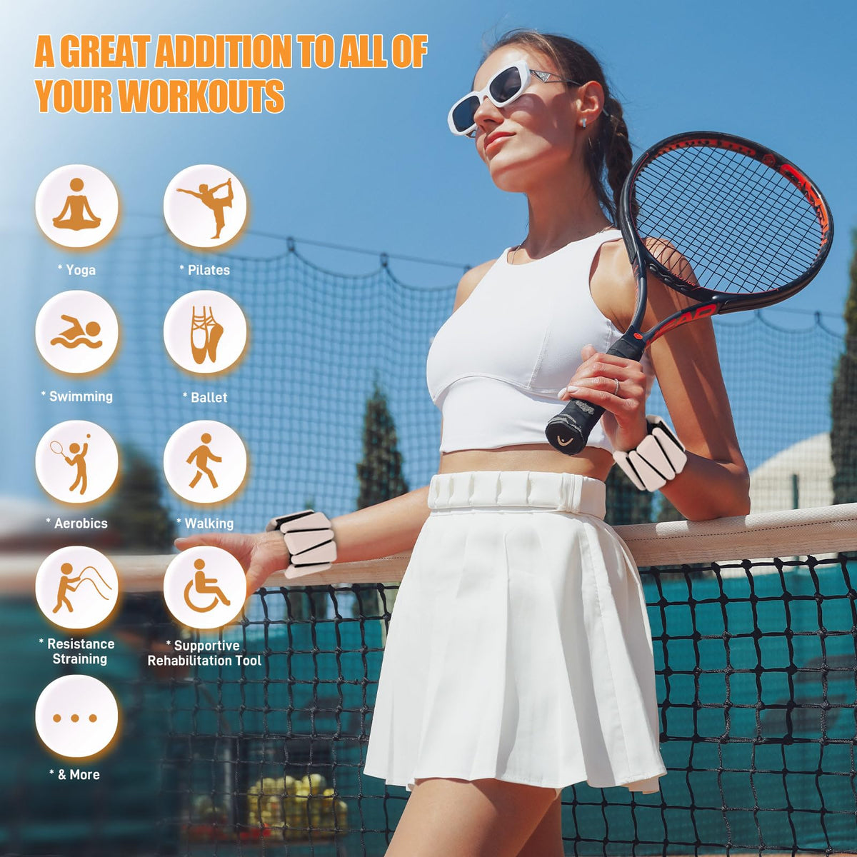 BECOJADDE Wrist Ankle Weights Adjustable Training Intensity for Strength Training Walking Running Yoga Pilates Jogging for Women Men Set of 2 (1 lb Each), Beige
