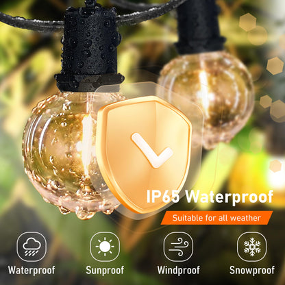 Xingzd 50FT Outdoor String Lights, 25 G40 Edison Golbe Bulbs + 2 Spare, Shatterproof 2700K Warm White Outdoor LED Lights for Patio Garden Backyard Party Decor, E12 Socket Base, Waterproof, Black Wire