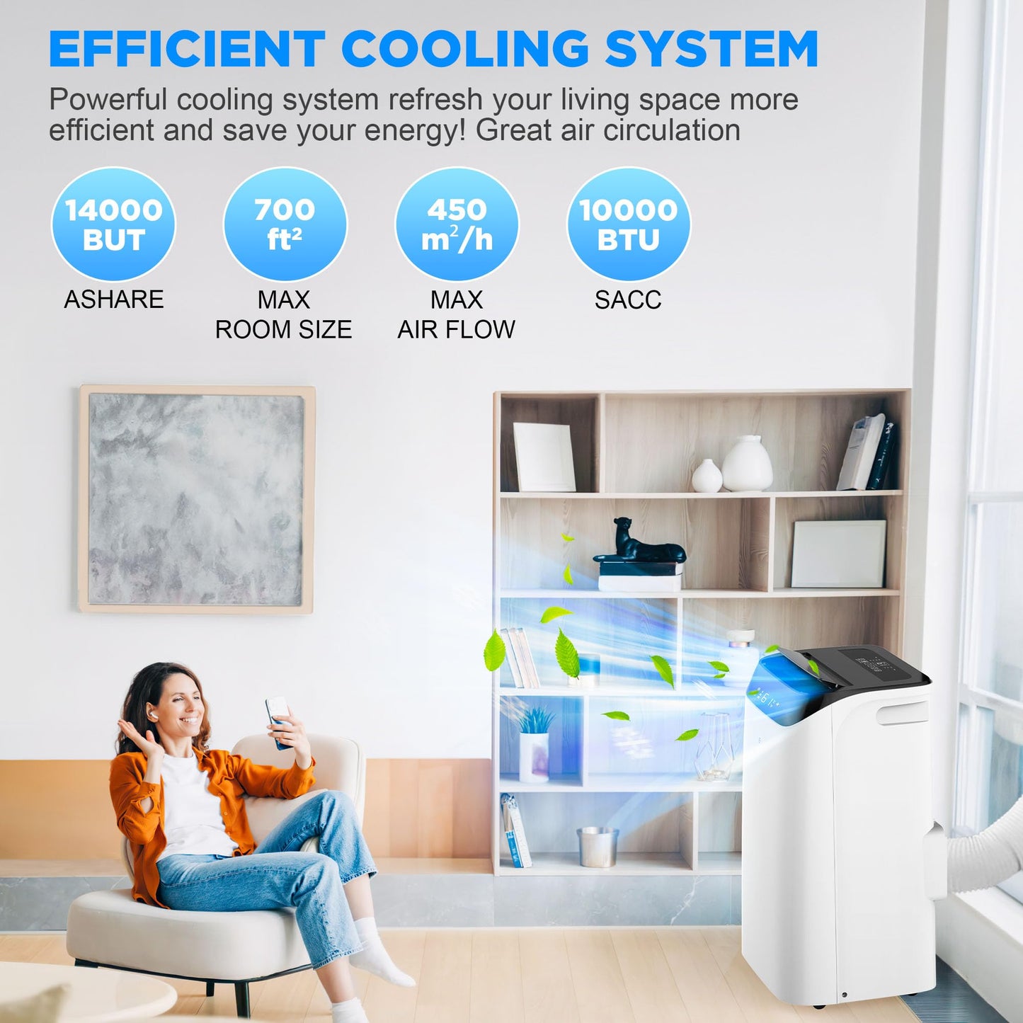 Humhold 14000 BTU Portable Air Conditioners with Remote Control, 3-in-1 Free Standing Cooling AC Unit with Fan & Dehumidifier, Cools Room up to 700 sq.ft, Smart/Sleep Mode,3 Speed,Auto Swing,24H Timer