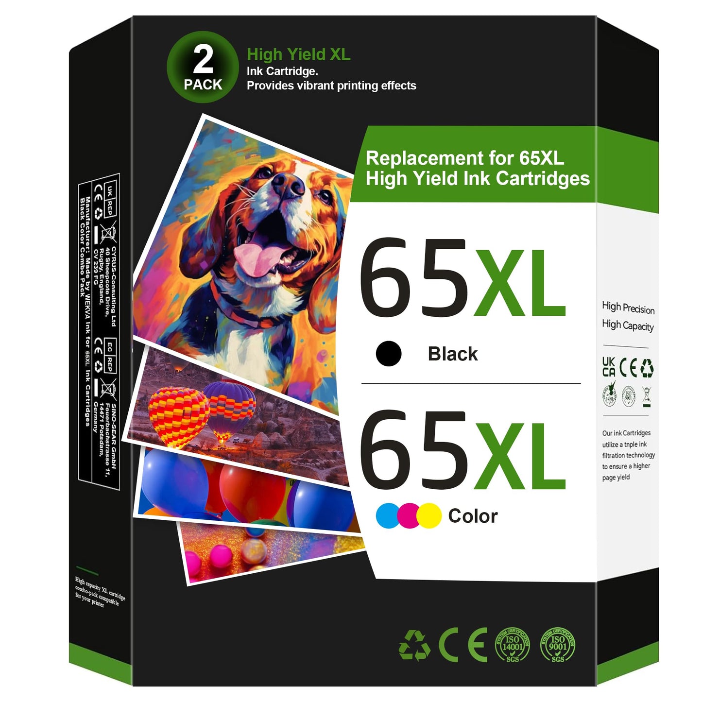 65XL Black/Tri-color Ink Cartridges (2-pack) for HP Ink 65 65XL High Yield Work for HP DeskJet 3755, 3772, 3722, 3752, 3700 Series; 2622, 2652, 2600 Series; Envy 5055, 5052, 5014, 5000 Series T0A36AN
