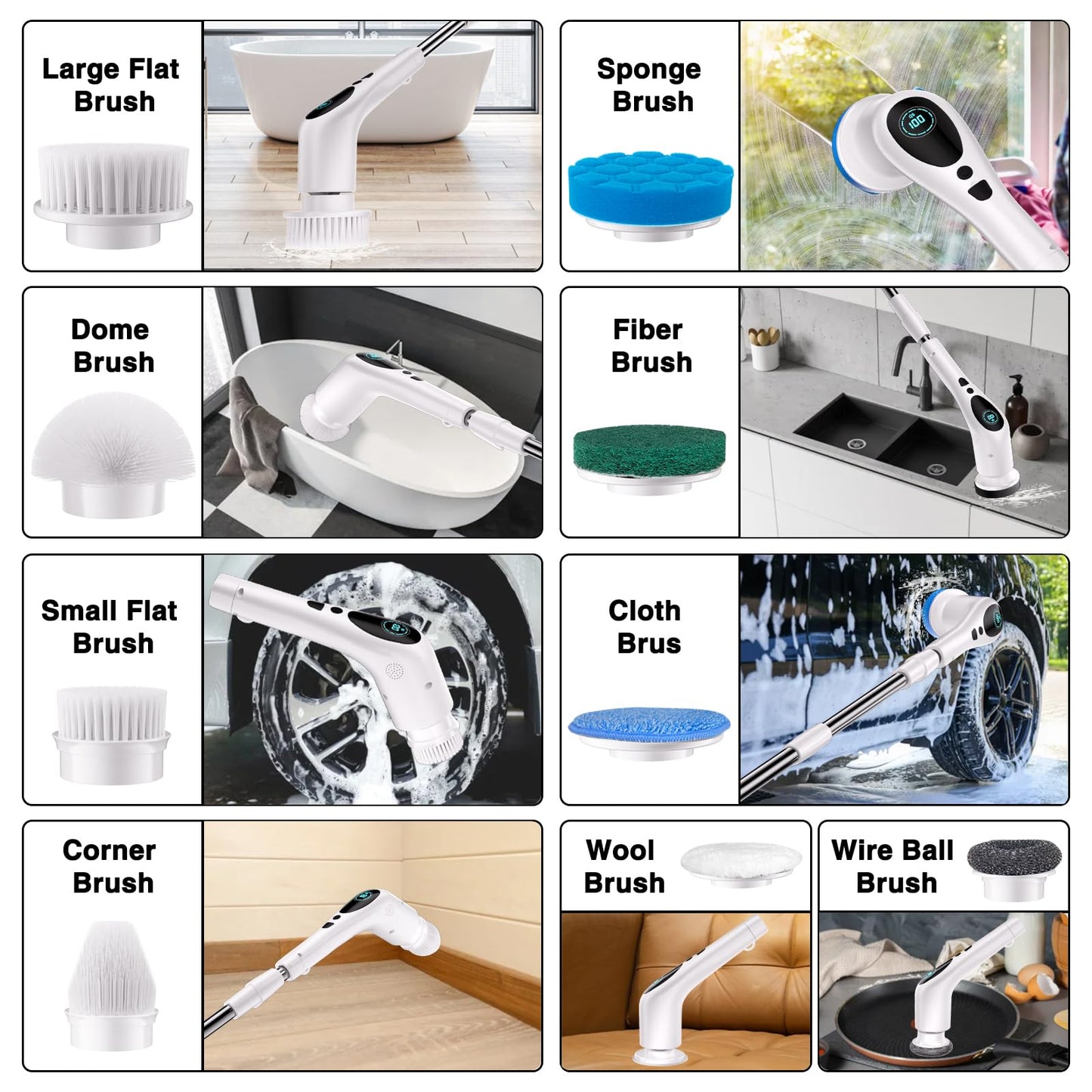 Electric Spin Scrubber, Electric Spin Cordless Tub and Tile Scrubber with Voice Broadcasting 3 Speed 9 Replaceable Clean Heads Power Spin Scrubbers