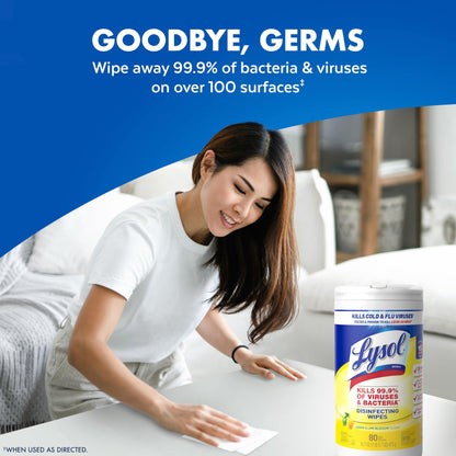 Lysol Disinfectant Wipes Bundle, Dorm Room Essentials, Multi-Surface Cleaning Wipes, For Disinfecting & Cleaning, Lemon & Lime Blossom, Crisp Linen, Mango & Hibiscus, 3x80 ct