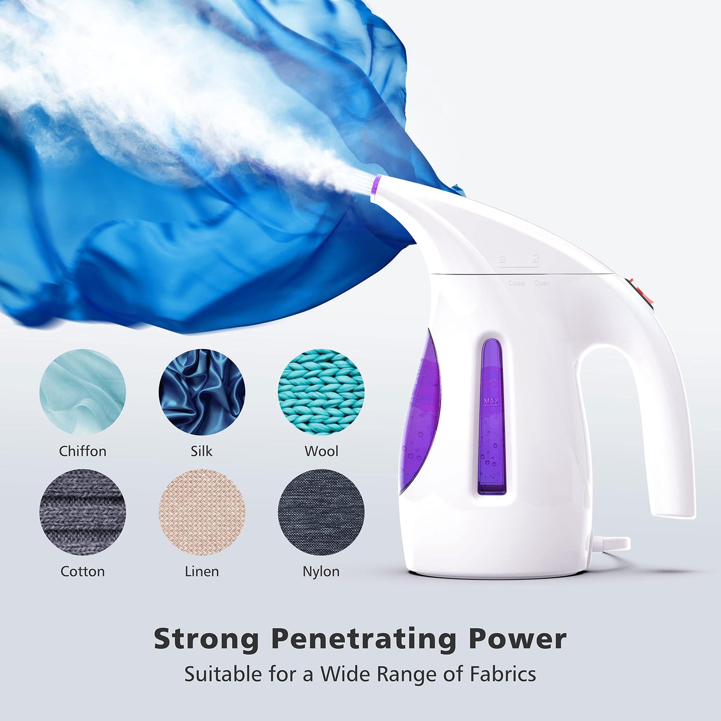 HiLIFE Steamer for Clothes, Portable Handheld Design, 240ml Big Capacity, 700W, Strong Penetrating Steam, Removes Wrinkle, for Home, Office and Travel(ONLY FOR 120V) (Purple)