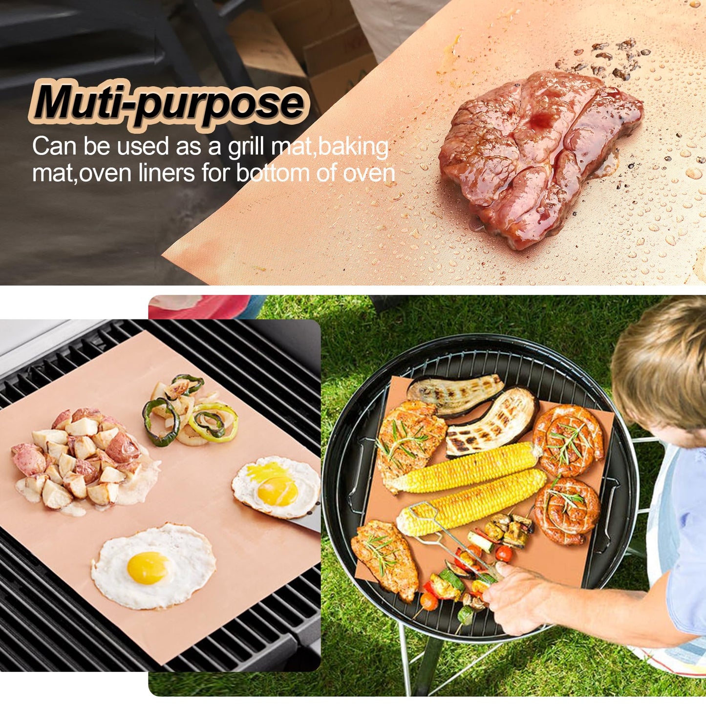 UBeesize Copper Grill Mats for Outdoor Grill – 6 Pack Heavy-Duty, Non-Stick BBQ Grilling Mat & Baking Mats, Reusable, Easy-Clean for Gas, Charcoal, Electric Grills (15.75 x 13 Inch)