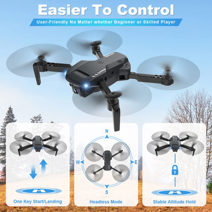 Mini Drone with Camera - 1080P HD FPV Foldable Drone with Carrying Case, 2 Batteries, 90° Adjustable Lens, One Key Take Off/Land, Altitude Hold, 360° Flip, Toys Gifts for Adults, beginner