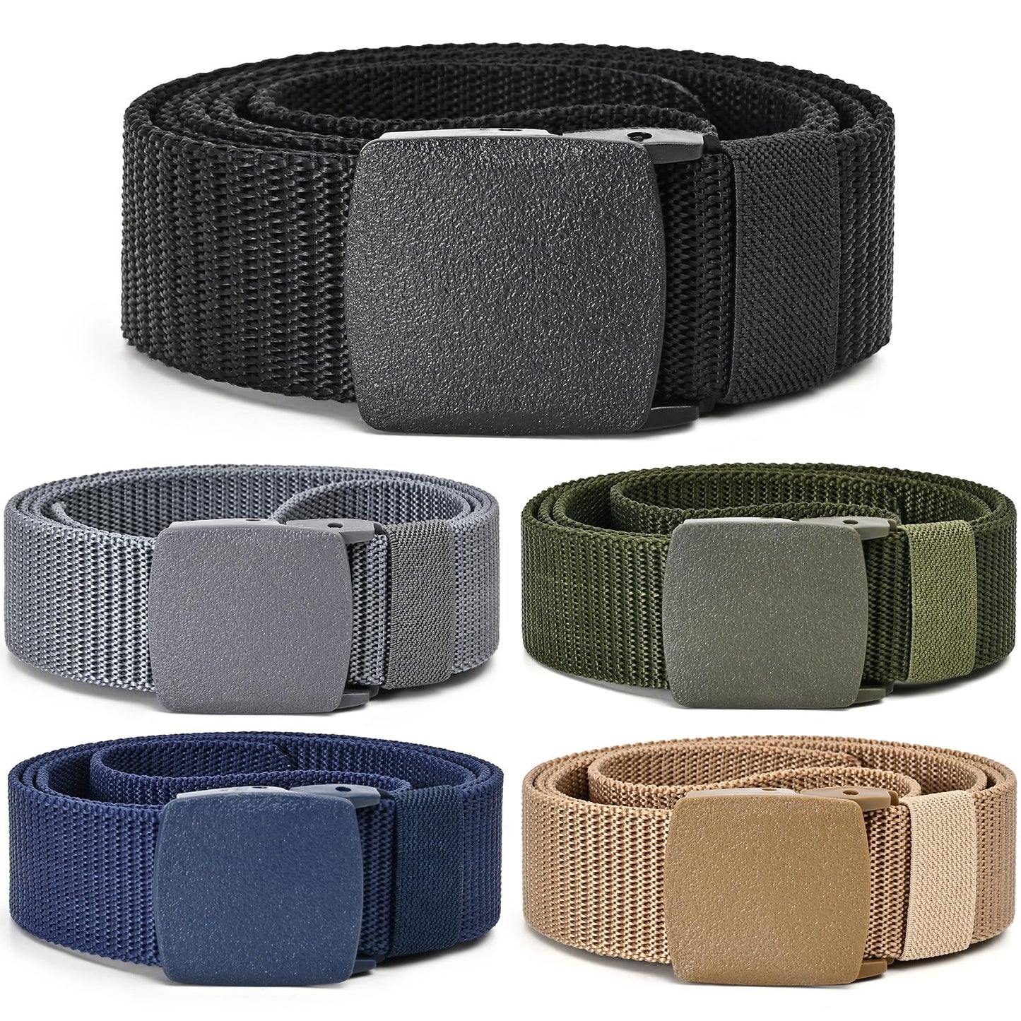 UNGGJKB Tactical Men's Nylon Belts,5 Pack Mens Belts Casual，Military Canvas Outdoor Metal-free Belts