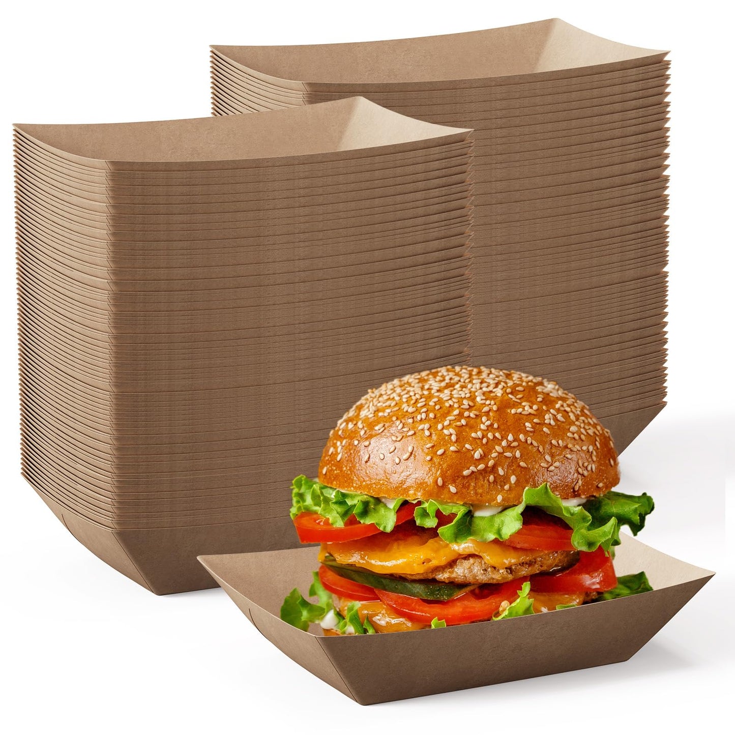 JOLLY CHEF 2lb Paper Food Trays, 250 Pack Disposable Paper Boat, Kraft Serving Boats, Food Holder Trays for Snacks French Fries Nachos Hot Dog Tacos BBQ Party