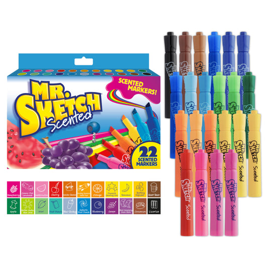 Mr. Sketch Scented Markers, Chisel Tip, Assorted Colors, 22 Count