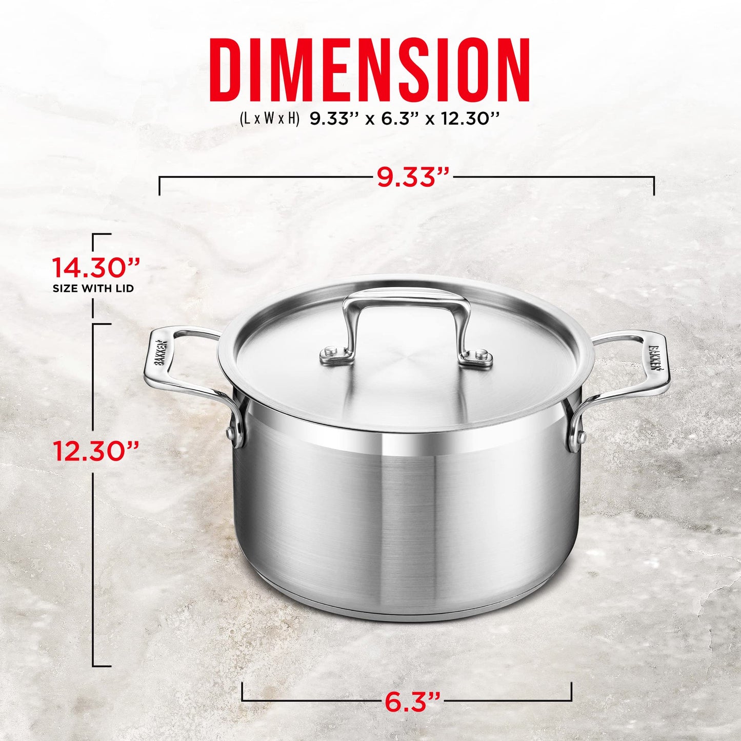 Stockpot – 5 Quart – Brushed Stainless Steel – Heavy Duty Induction Pot with Lid and Riveted Handles – For Soup, Seafood, Stock, Canning and for Catering for Large Groups and Events by BAKKEN