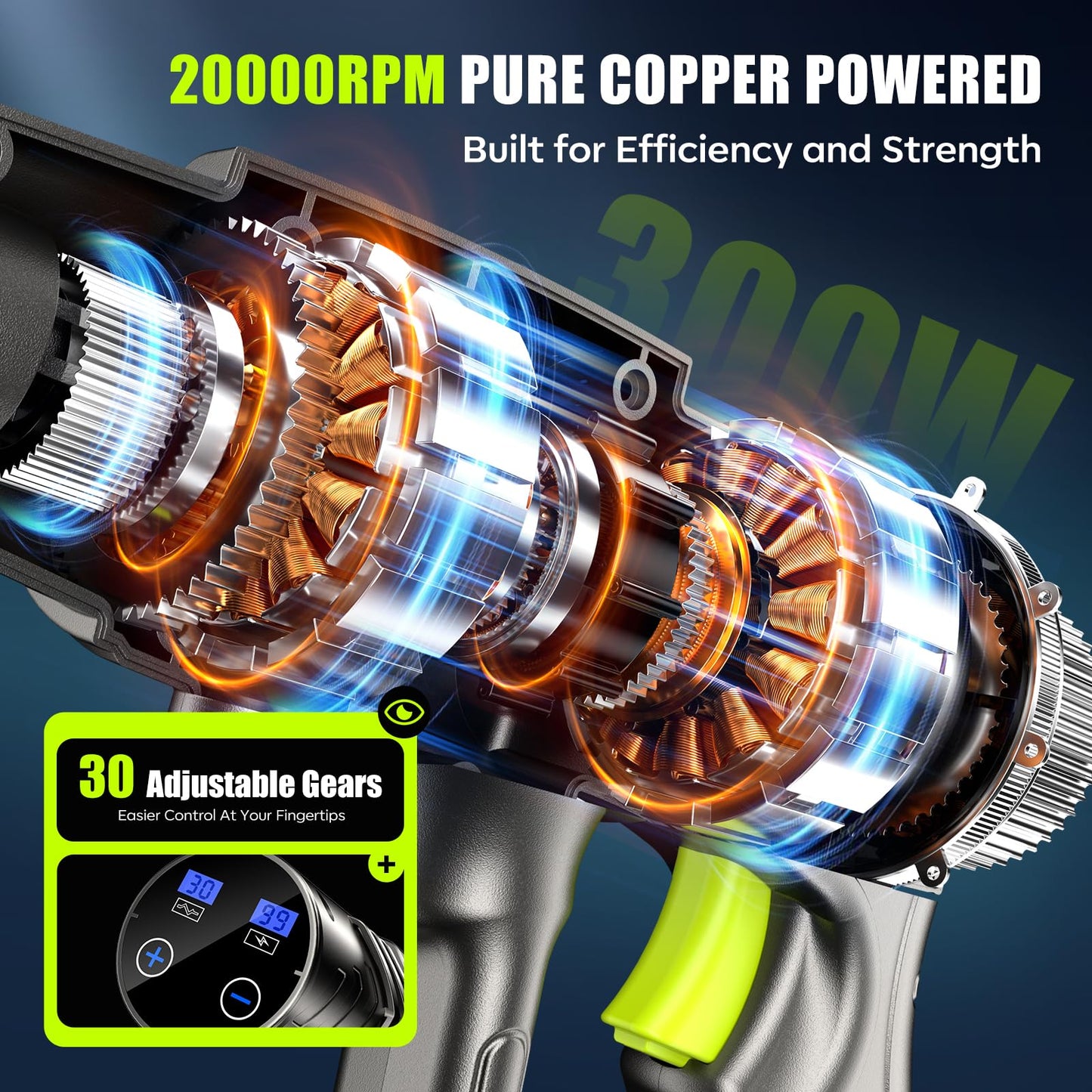 YKYI Cordless Pressure Washer Battery Powered, 30 Speed Level, 1200 PSI Portable Power Washer with 6-in-1 Nozzle, 24FT High-Elastic Hose, Handheld Pressure Washer for Car, Garden Cleaning (Gray)