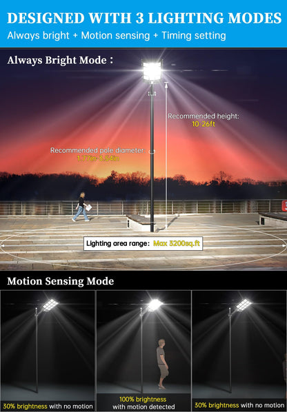 Gefolly SL-4800W Solar Street Light Outdoor, Wide Angle 398000LM Commercial Parking Lot Light Dusk to Dawn 6500K Solar Flood Security Light IP67 Solar Lamp