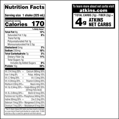 Atkins Iced Coffee Vanilla Latte Protein Shake, 15g Protein, Low Glycemic, 4g Net Carb, 1g Sugar, Keto Friendly, 12 packs of 11 fl Oz