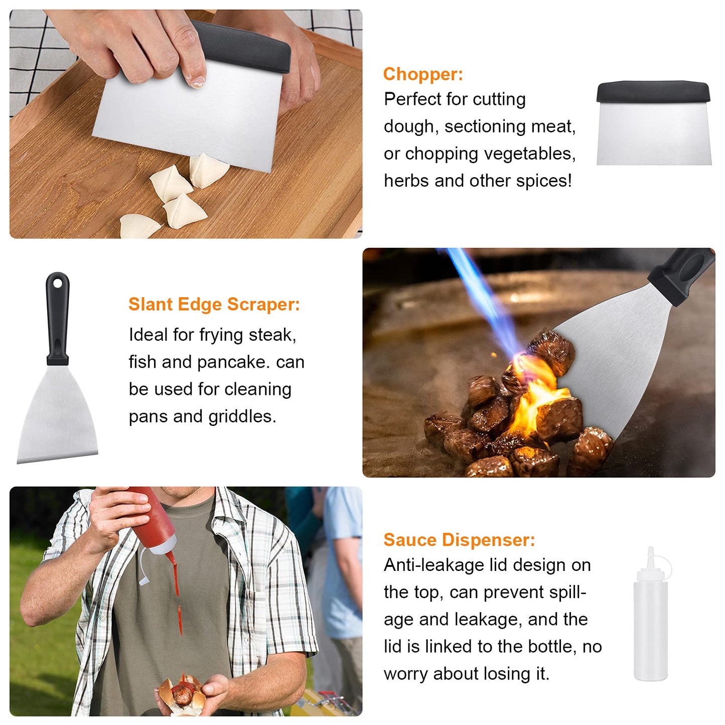 Blackstone Griddle Accessories Kit,16pcs Flat Top Grill Accessories Set for Blackstone and Camp Chef with Spatula,Scraper,Griddle Cleaning Kit &Carry Bag,Great for Outdoor BBQ & Teppanyaki and Camping