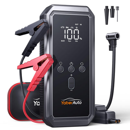 YaberAuto 8-in-1 Jump Starter with Air Compressor 5500A 150PSI Portable Car Battery Jump Starter (9L Gas/8L Diesel), 12V Jump Box Car Battery Jumper Starter Portable with Jumper Cables, 160W DC Out