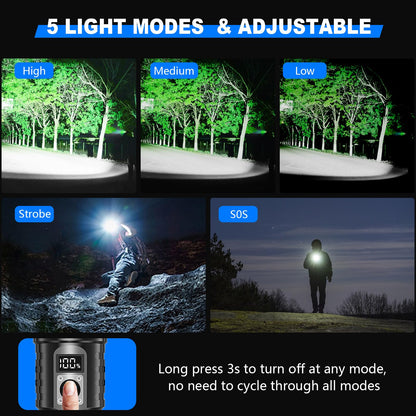 Goreit Flashlights LED High Lumens Rechargeable, 2000 Lumens XHM77.2 Super Bright Flash Light USB, Handheld Flashlight High Powered, Powerful Flashlight Waterproof for Emergency Camping Gift