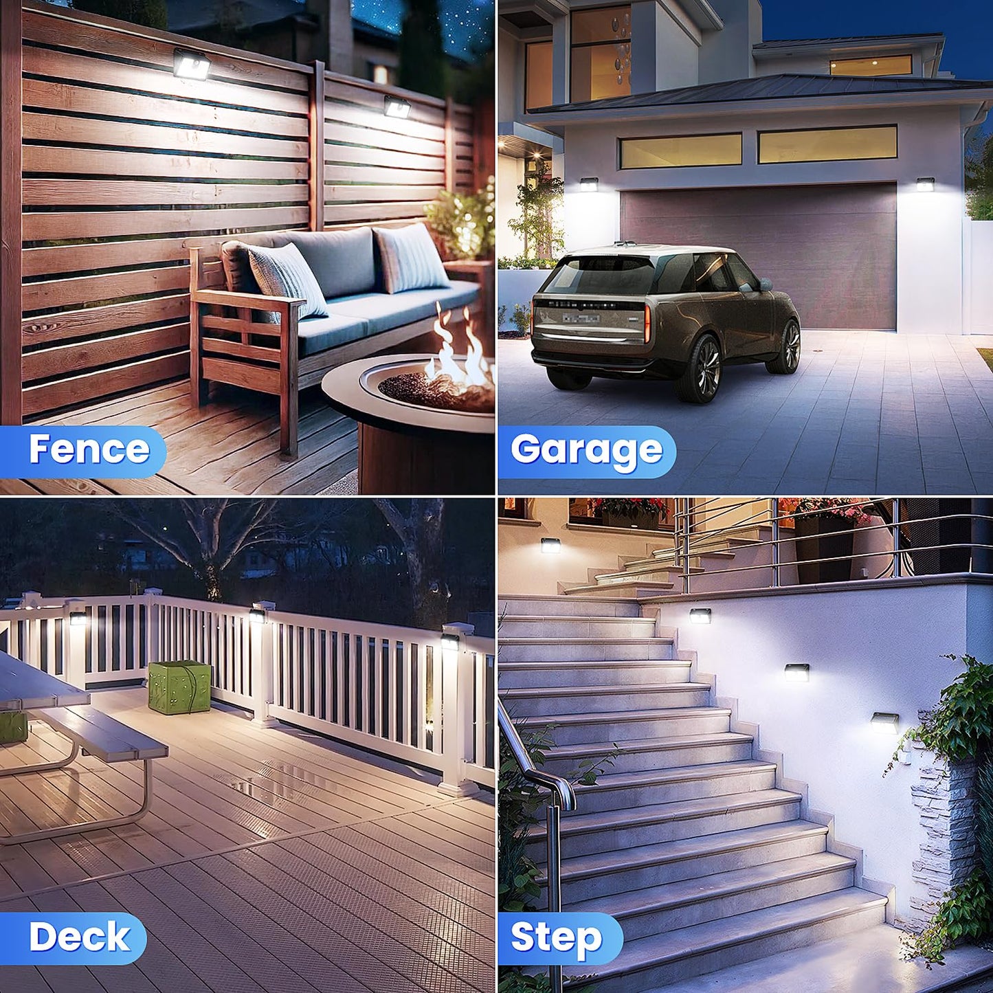 [6 Packs] Solar Motion Sensor Outdoor Lights, Super Bright Solar Lights Outdoor Waterproof, 3 Lighting Modes Security Wall Light for Outside Walking Dog Fence Backyard Deck Garden Door Step Garage