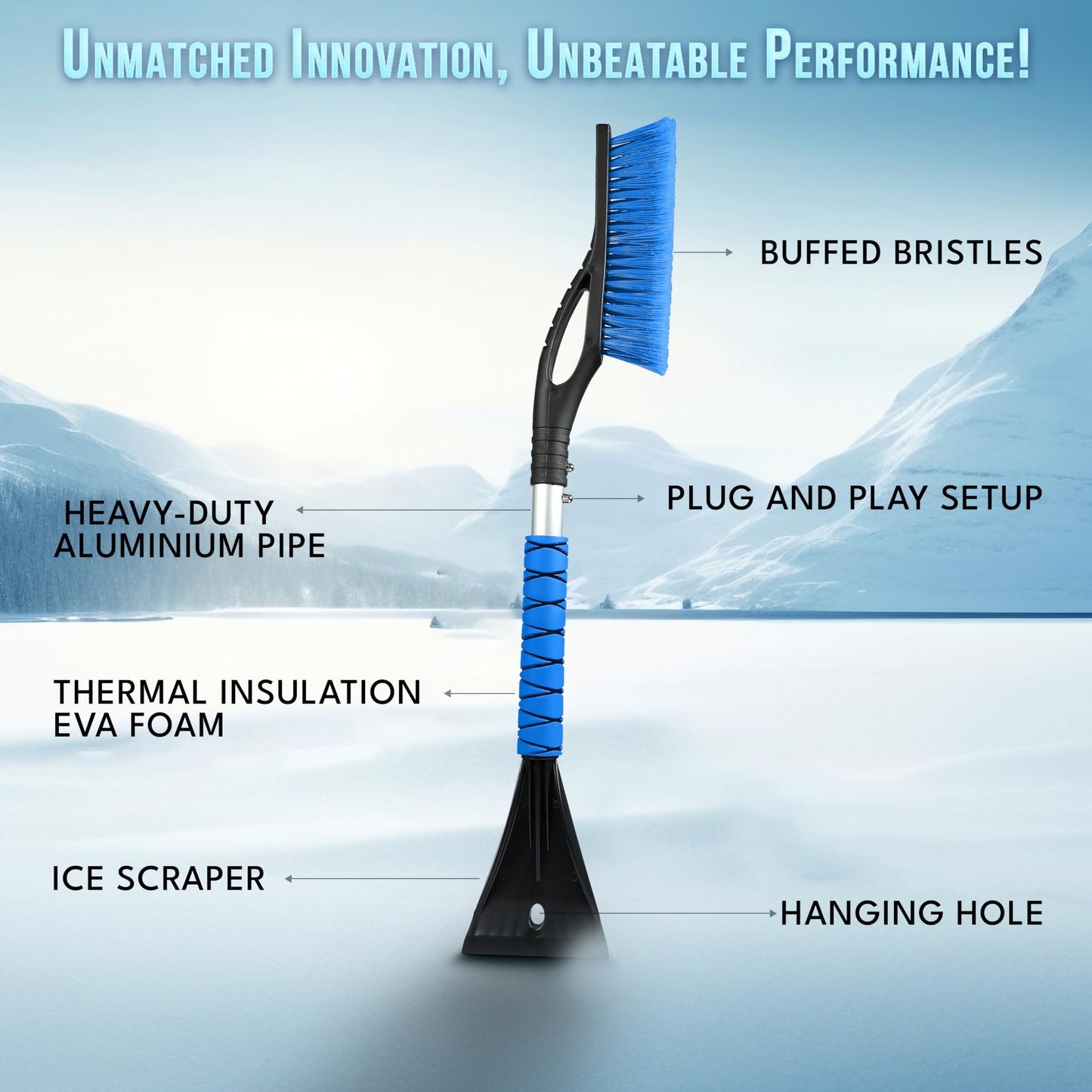 EcoNour 27" Car Snow Brush and Ice Scrapers for Car Windshield (2 Pack) | Scratch Free Bristle Head Snow Brush & Tough Window Snow Scraper with Aluminium Body | Snow Removal Winter Car Accessories